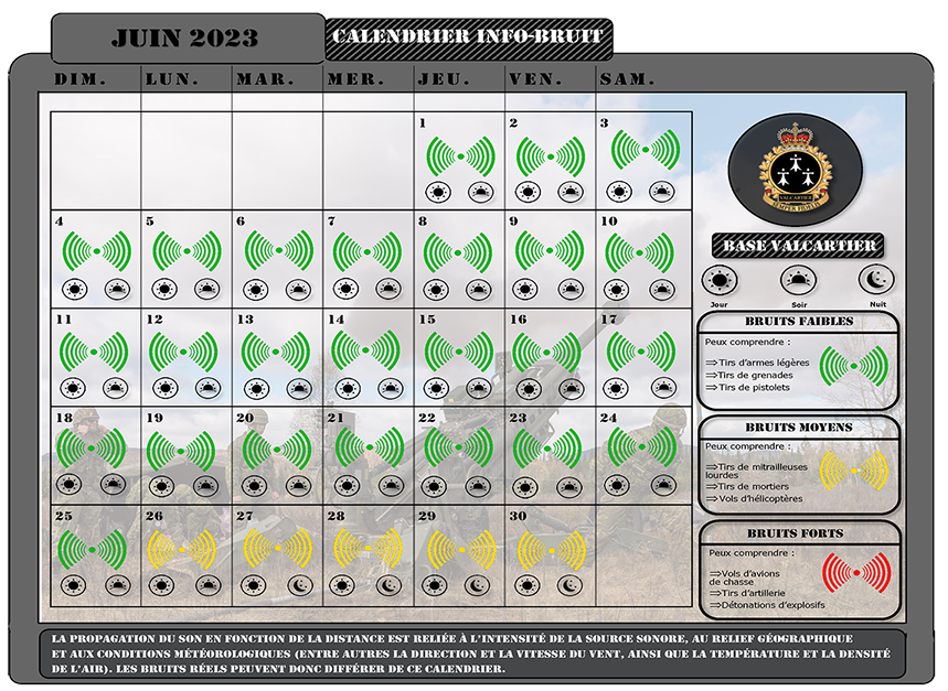 Calendrier InfoBruit juin Base de soutien Valcartier Shannon